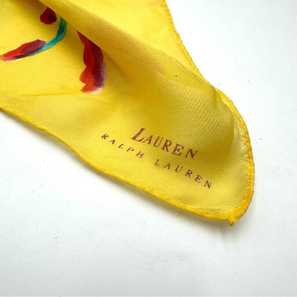 VINTAGE - LAUREN Ralph Lauren silk scarf - yellow with floral print - Picture 10 of 10